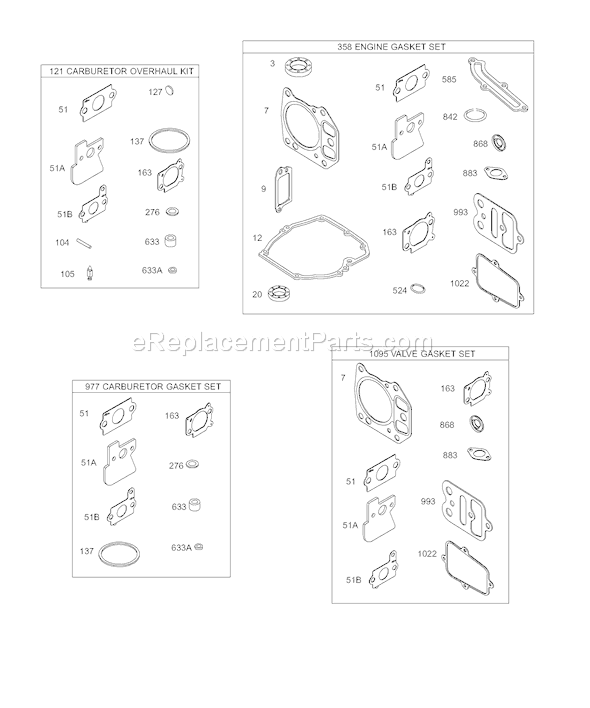 Page E Diagram and Parts List for AA0101-0001  Briggs and Stratton Engine
